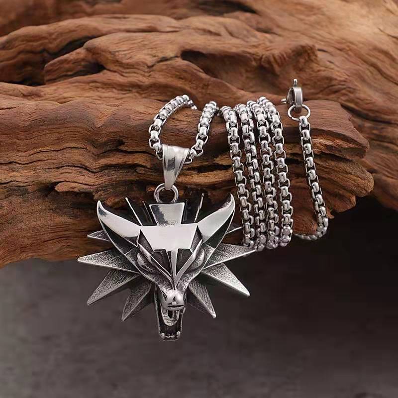 Wholesale Stainless Steel Wolf Head Men's Necklace