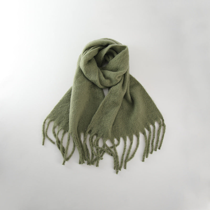 Wholesale Solid Tassel Thickened Warm Polyester Scarf