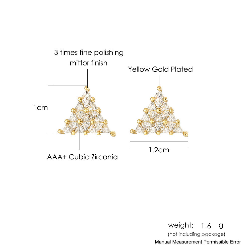 Wholesale Hip Hop Triangular Zircon Thread Stud Earrings