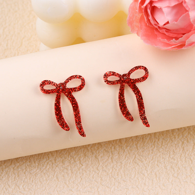 Wholesale Valentine' s Day Glitter Multicolor Bow Acrylic Earrings