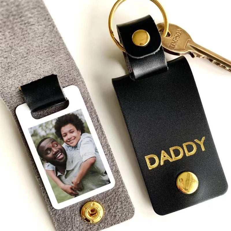 Wholesale Father's Day Photo Box PU Leather Key Tag Pendant