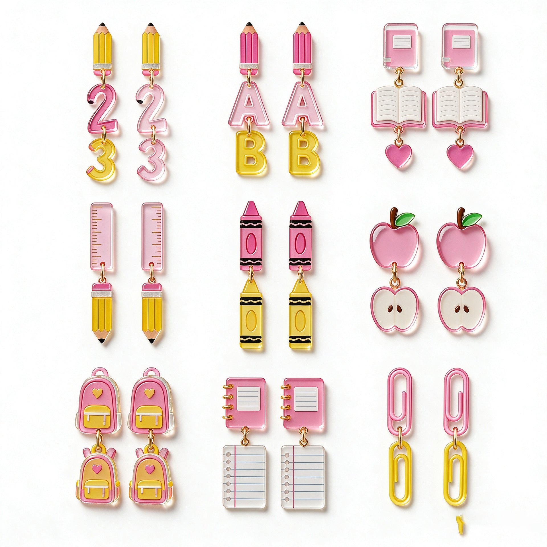 Wholesale Chic 2D Acrylic Spliced Earrings Teacher Appreciation Graduation Stationery Theme Cute Jewelry Accessory For Party Boutique Resale