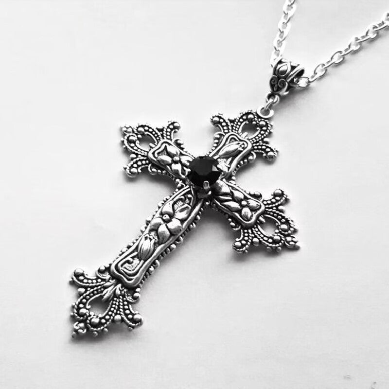 Wholesale  Creative Flower Pattern Cross Diamond Necklace Gothic