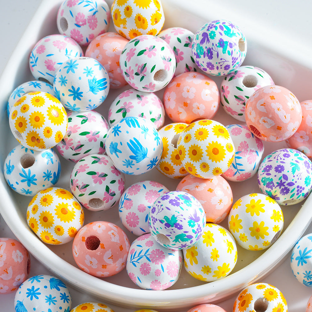 Wholesale 10pcs Colorful Fresh Cherry Blossoms Sunflower Flowers Wood Beads