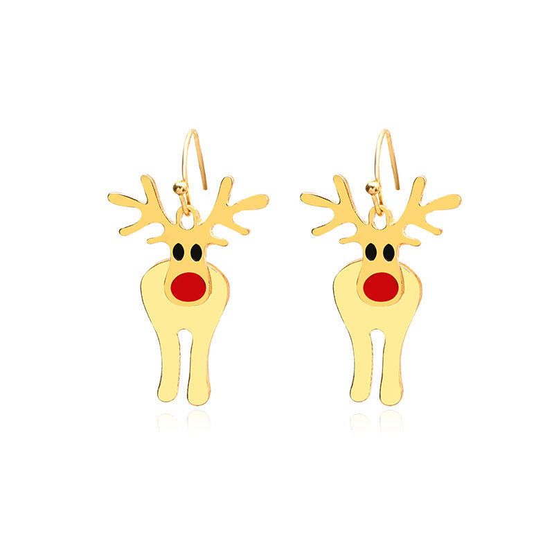Wholesale Christmas Fashion Cute Alloy Oil Dripping Elk Snowflake Earrings