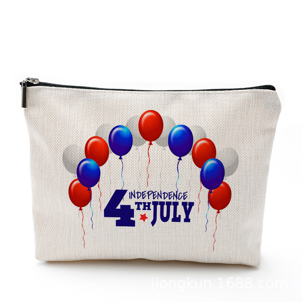 Wholesale Independence Day Waterproof Linen Cosmetic Bag