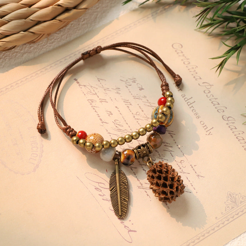 Wholesale Weaving ceramic plant acorn fruit bracelet