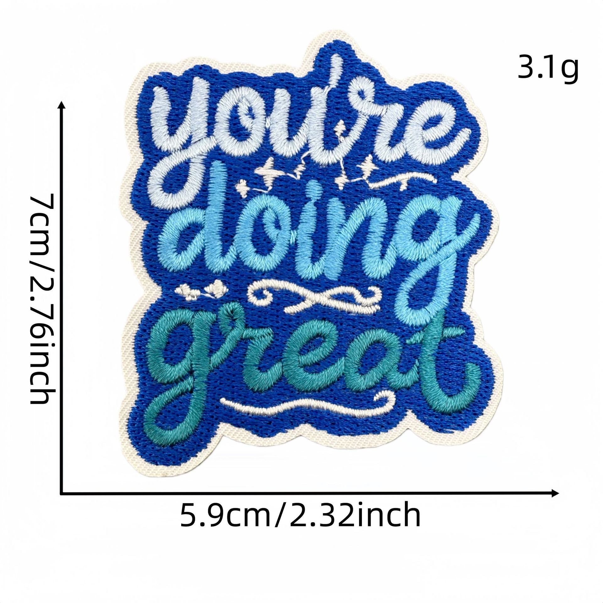 Wholesale Blue Embroidered Iron On Patch Positive Energy Saying DIY Fashion Accessory For Clothing Bags