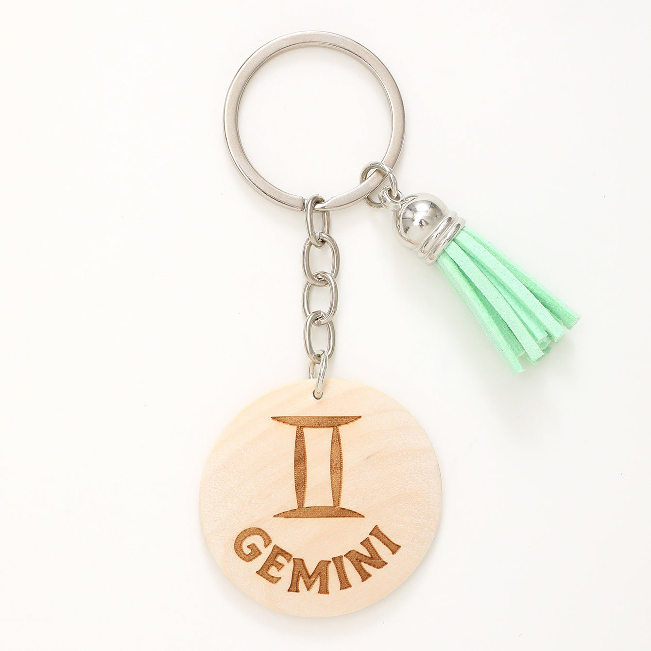 Wholesale Simple Style Wooden Round Twelve Constellation Letter Pattern Tassel Keychain