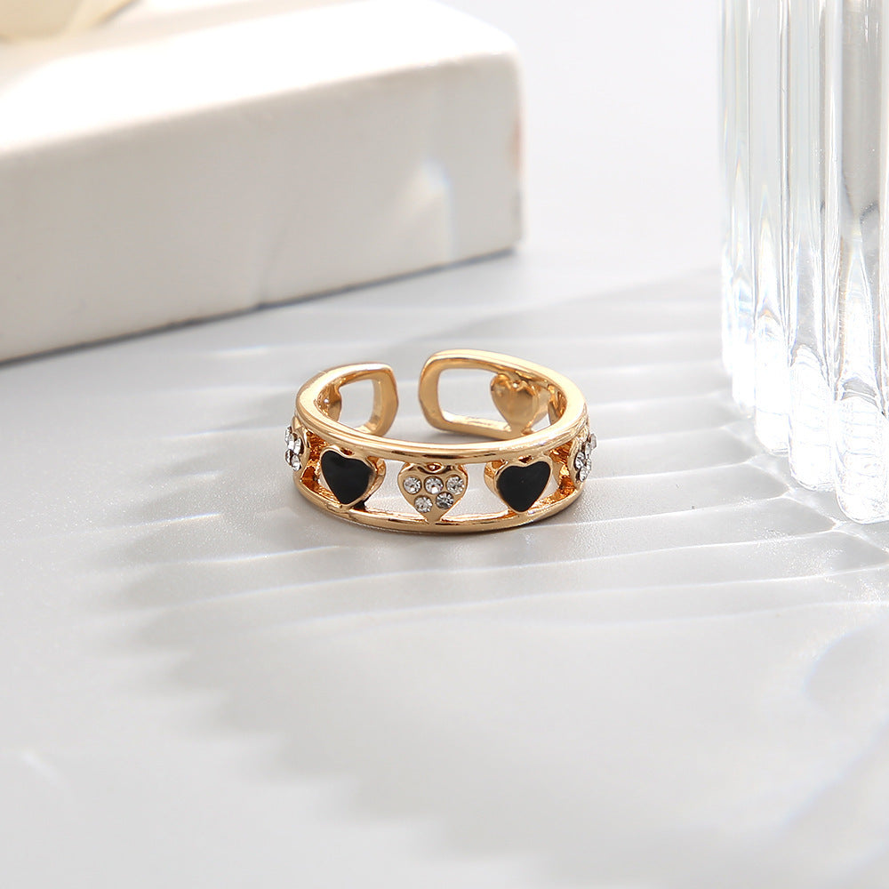 Wholesale Valentine's Day Hollow Diamond Heart Zinc Alloy Rings