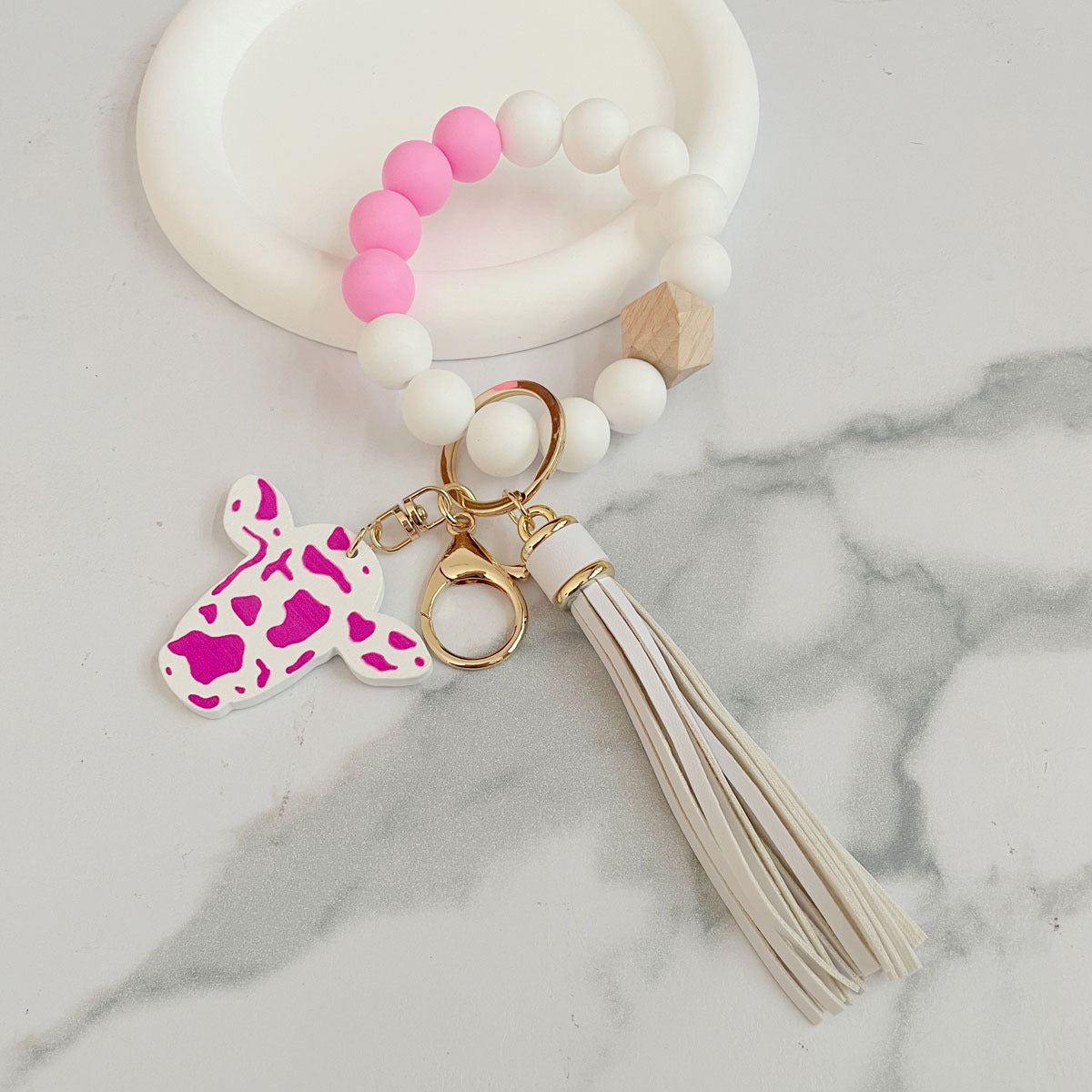 Wholesale Western Style Cow Head Colorful Silicone Beaded Wrist Keychain