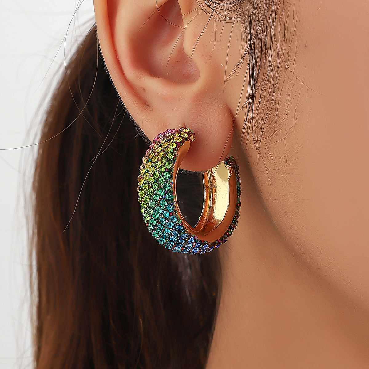 Wholesale Rainbow Colored with Diamonds Blingbling Alloy Earrings