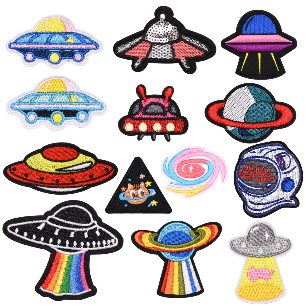 Wholesale Space Astronaut Rocket Embroidered Appliques 13Pcs Adhesive Cloth Patches For Clothing Decoration