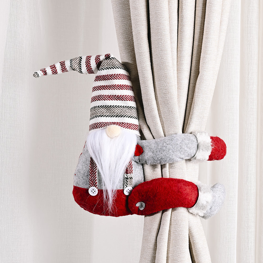 Wholesale Non-woven Christmas Striped Hat Forest Old Man Side Holding Curtain Buckle Door Hanging