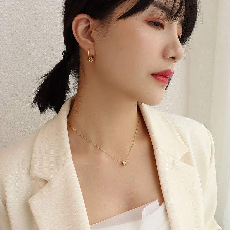 Wholesale diamond inlaid geometric minimalist titanium steel necklaces