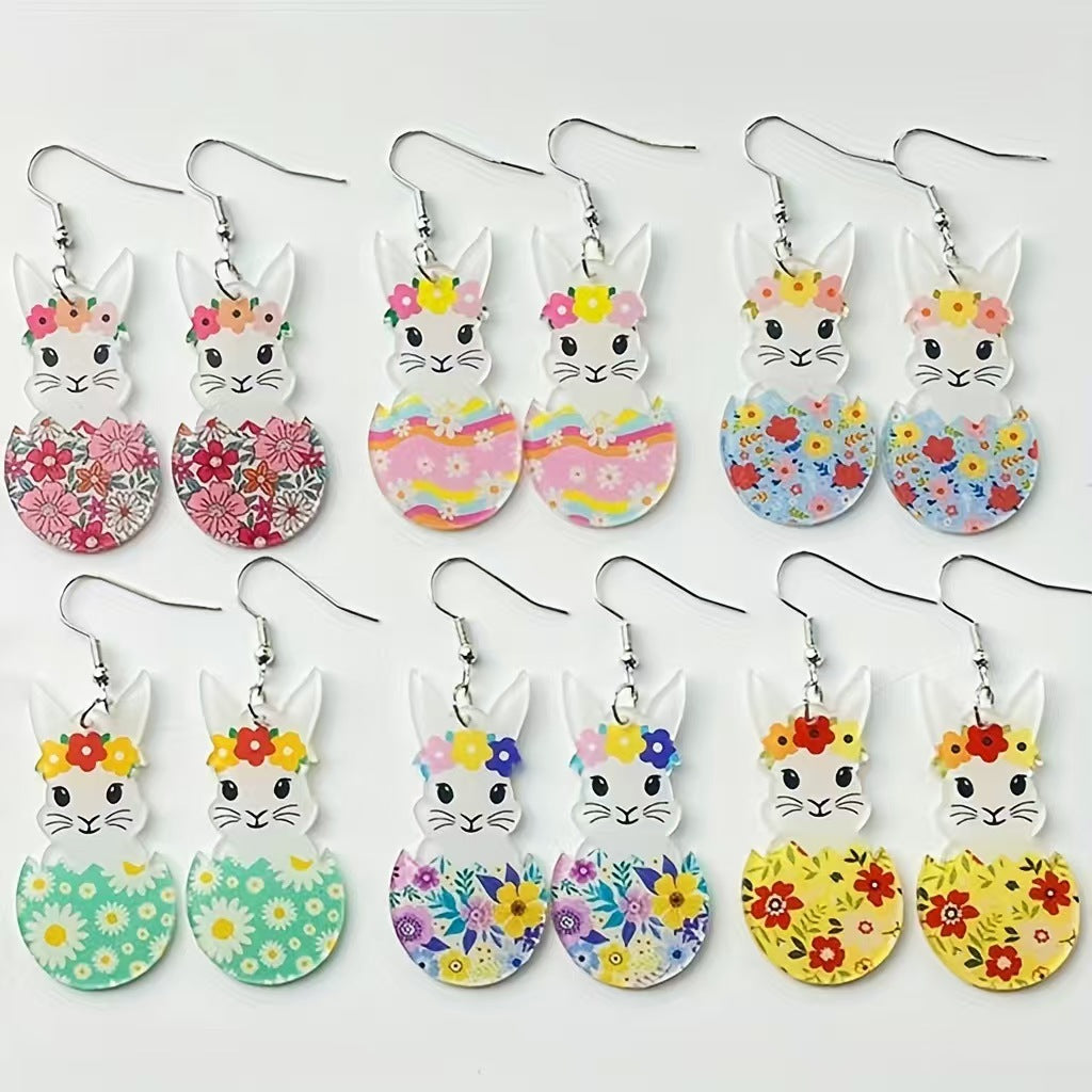 Wholesale Easter Cute Rabbit Flower Easter Egg Spring Acrylic Earrings
