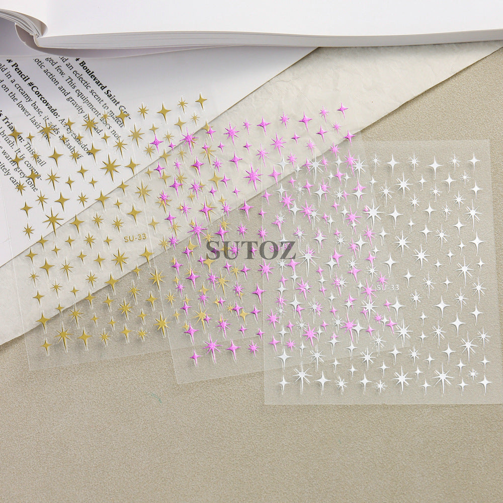 Wholesale 3pcs Nail Art Stickers Sparkling Four-Pointed Star Fairy Nail 3D Adhesive Stickers