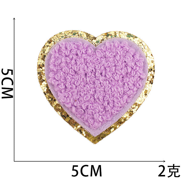 Wholesale Towel Embroidery Heart Glitter Patch Stylish Decorative Applique For Clothing Casual DIY Craft Supply