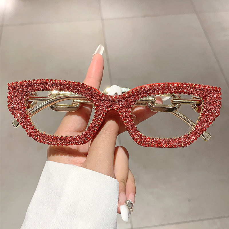 Wholesale Fashion small frame diamond-studded plain glasses