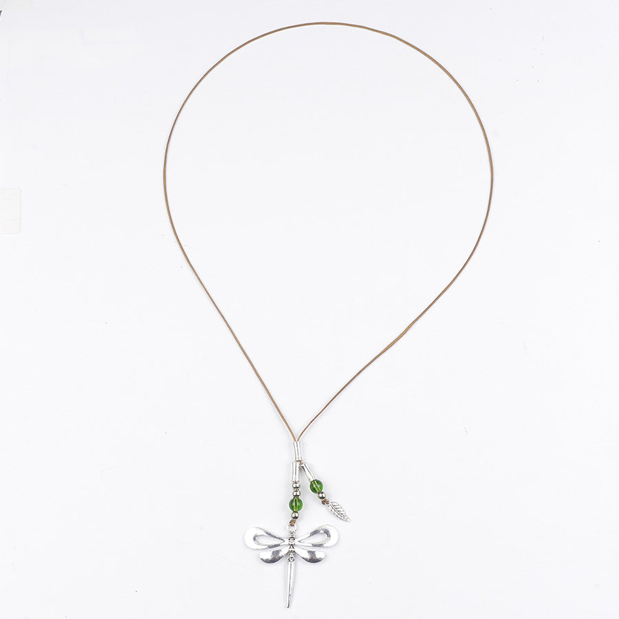 Wholesale Vintage Wax Rope Dragonfly Pendant Necklace