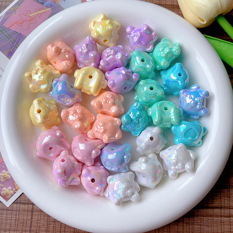 Wholesale 10pcs Solid Color  Plated AB Love Bear Straight Hole Acrylic Beads