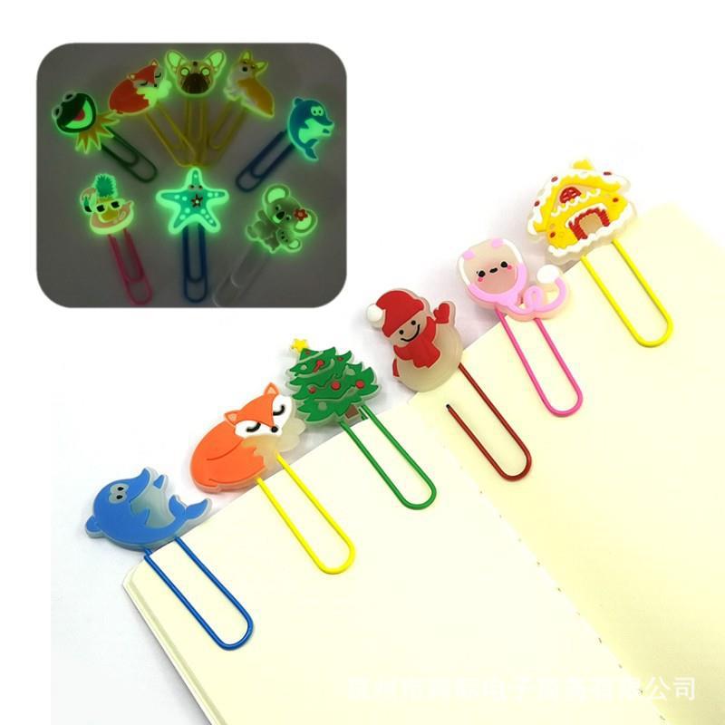 Wholesale 10pcs Animal series animation paper clip luminous paper clipBookmarks