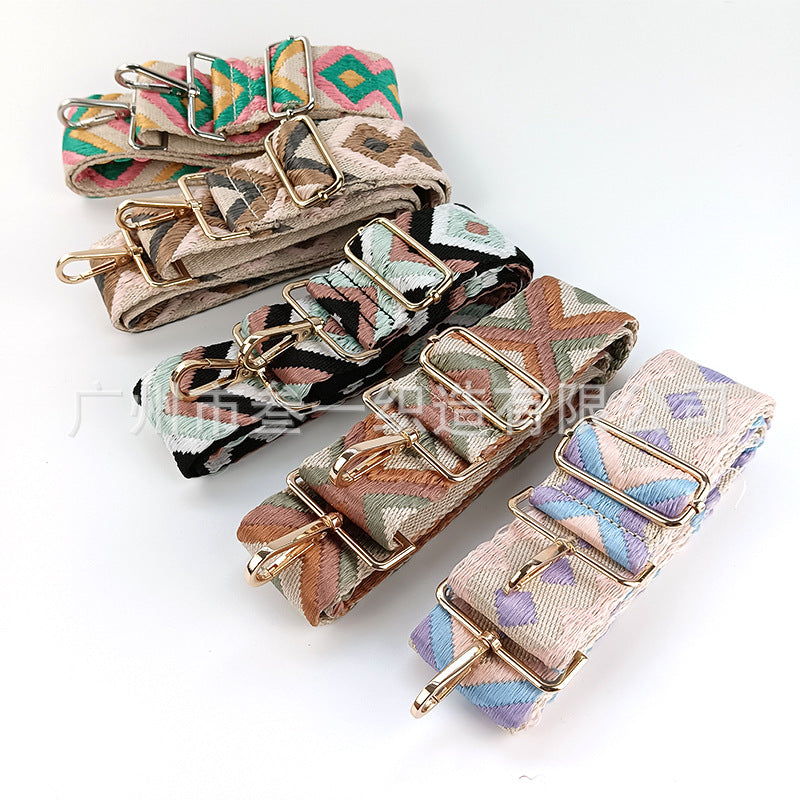 Wholesale All-match Ethnic Style 3.8cm Diamond Jacquard Adjustable Lengthened Retro Style Bag Strap
