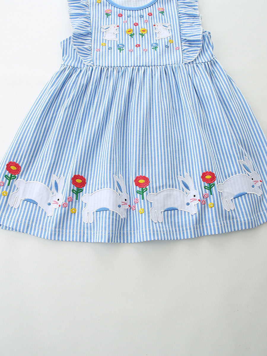 Wholesale Rabbit Embroidery Girls Sleeveless Cotton Princess Dress European Style Boutique