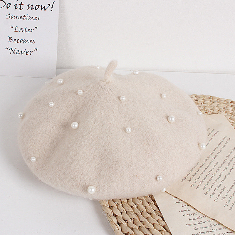 Wholesale Autumn and Winter Pearl Children's Beret Pearl Hat