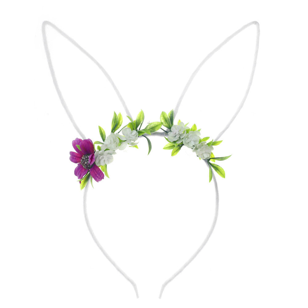 Wholesale Spring and Summer Amusement Park Plush Rabbit Dress-up Easter Artificial Flower Headband