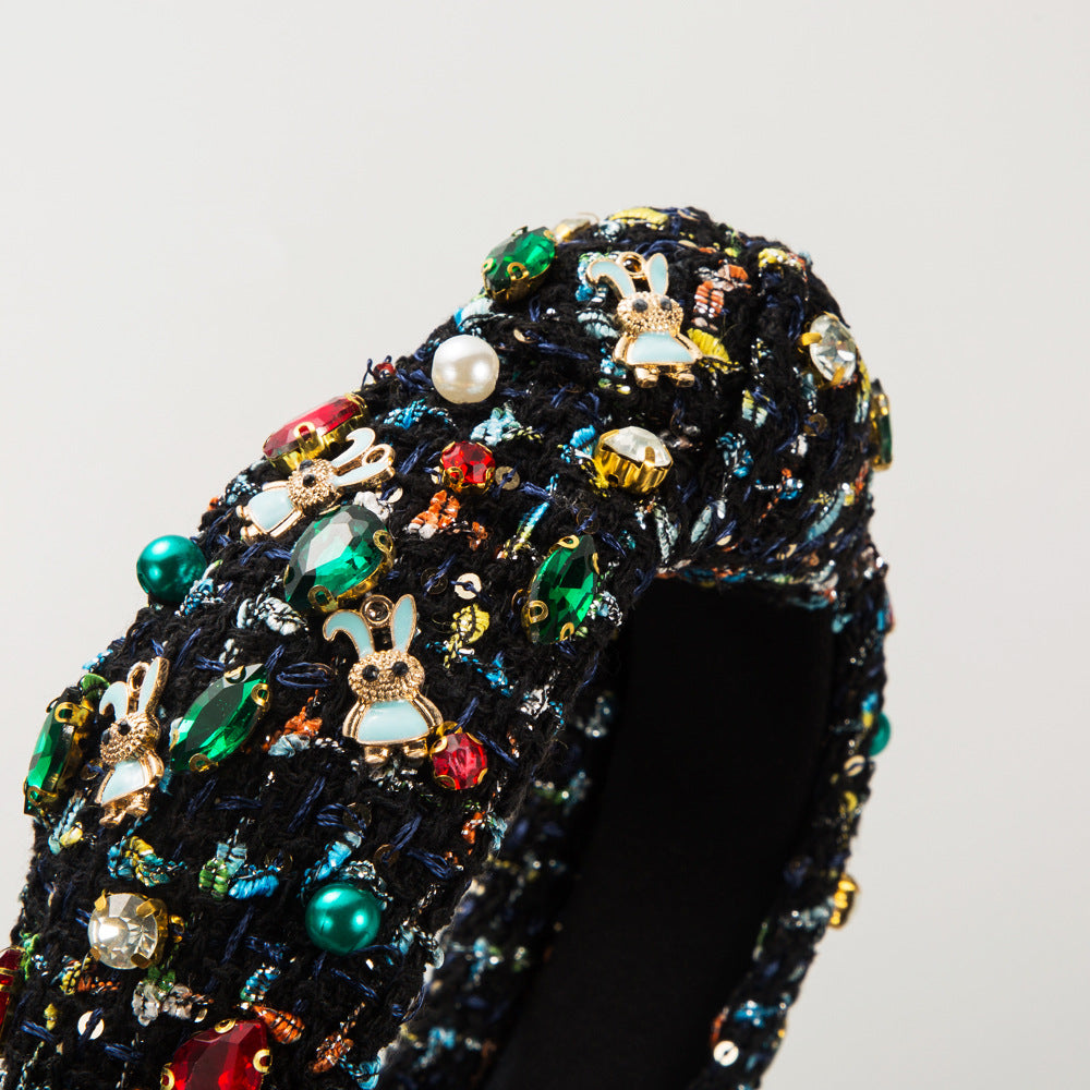 Wholesale Easter Bunny Decorative Hand Stitched Pearl Glass Diamond Headband