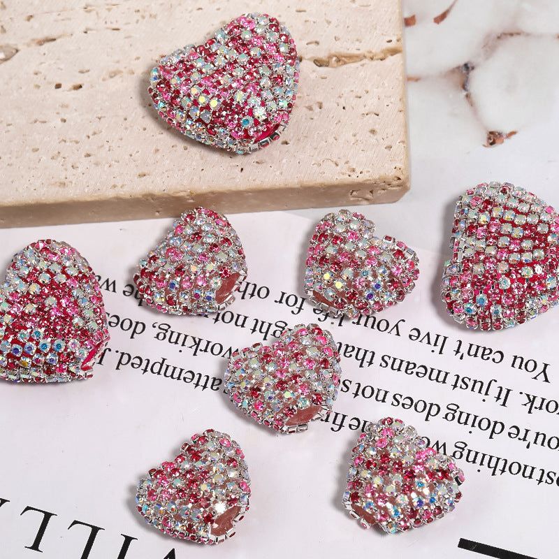 Wholesale 5pcs Rhinestone claw chain heart-shaped rhinestone ball straight hole bead