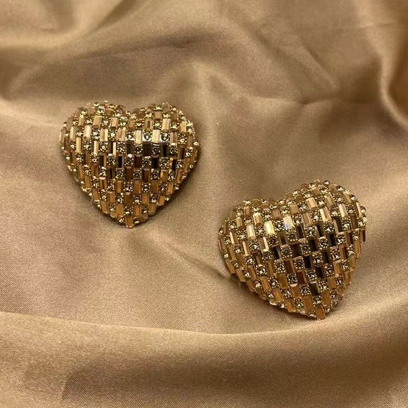 Wholesale Love Colored Glass Full Diamond Earrings