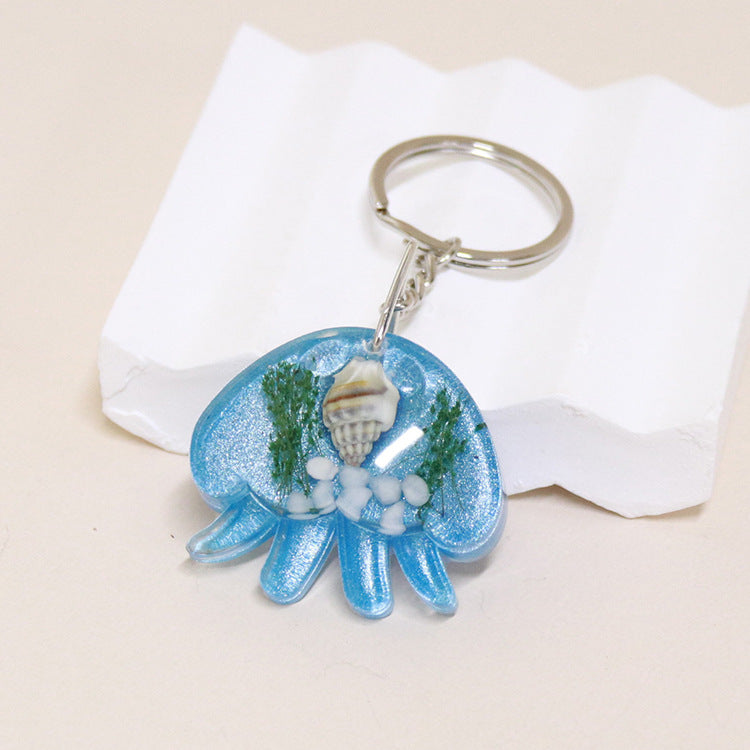 Wholesale 6pcs Jellyfish Shape Resin Glue Real Starfish Shell Ocean Keychain