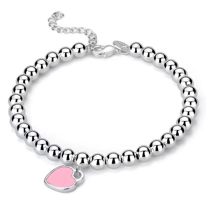 Wholesale Silver-plated heart bracelet enamel red heart bracelet