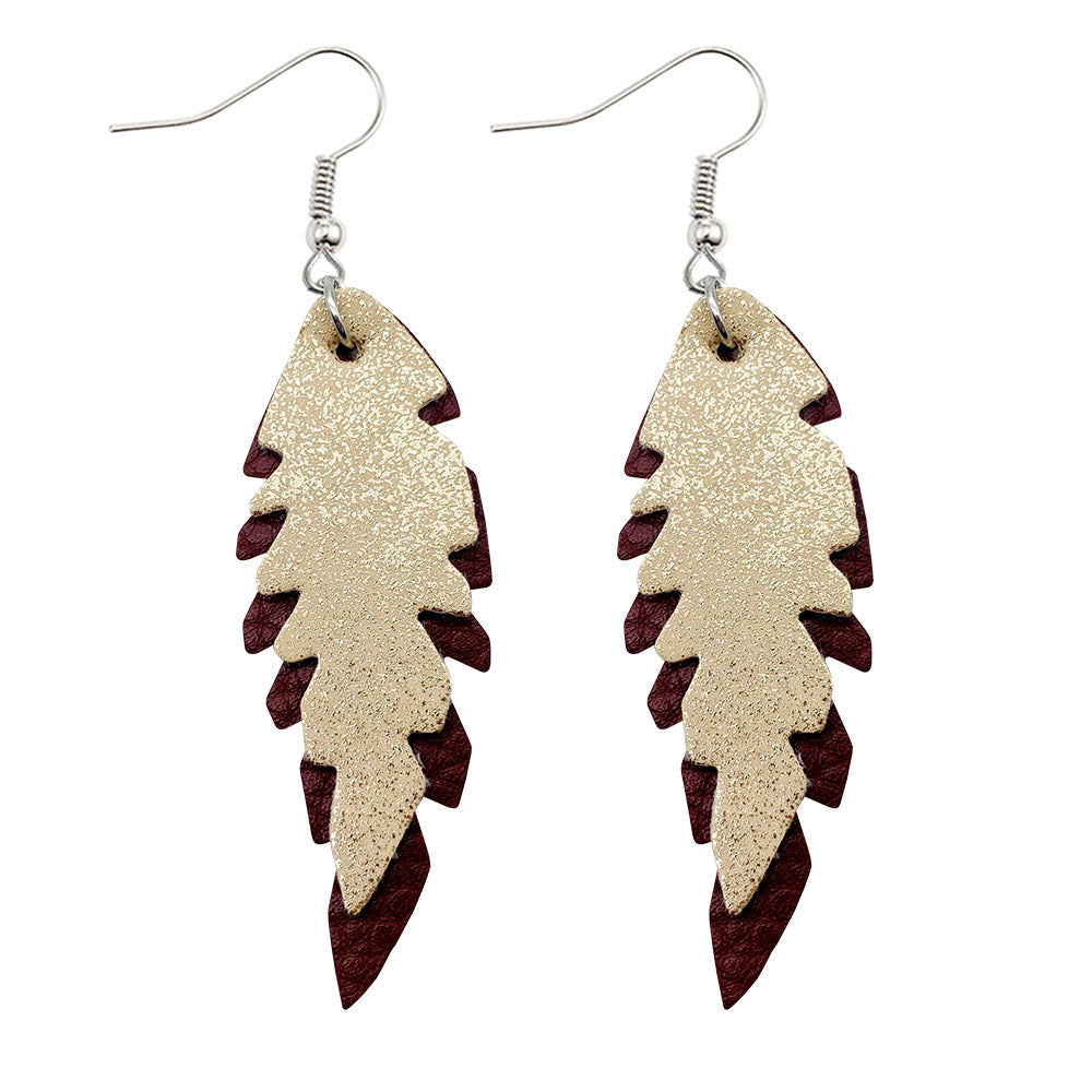 Wholesale Leopard Print Leaf Shaped Leather Earrings