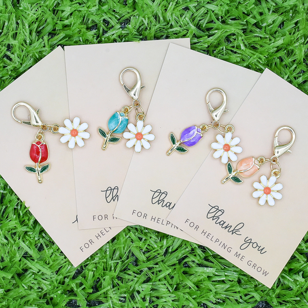 Wholesale Colorful Tulip Sunflower Alloy Keychain