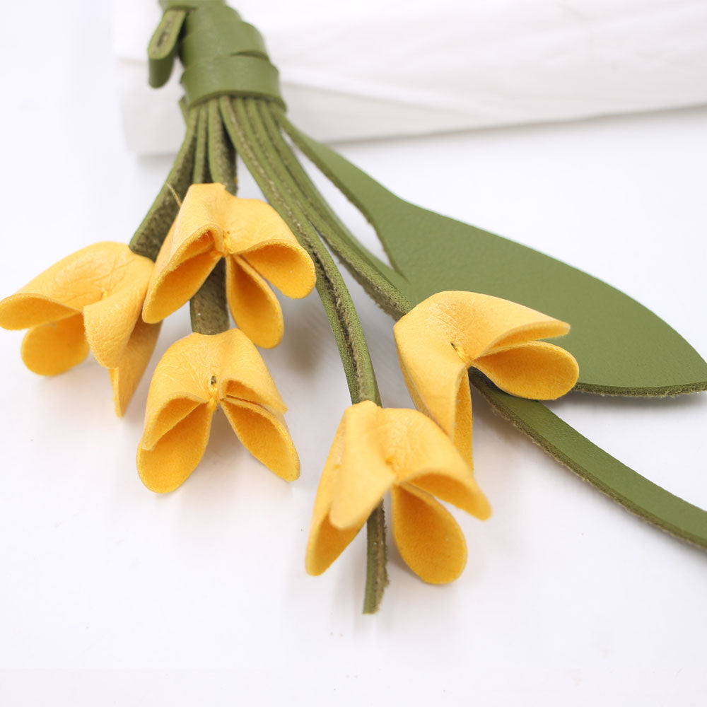Wholesale Handwoven Golden Osmanthus Flower Keychain PU Leather Bag Charm Fashion Accessory Boutique Resale