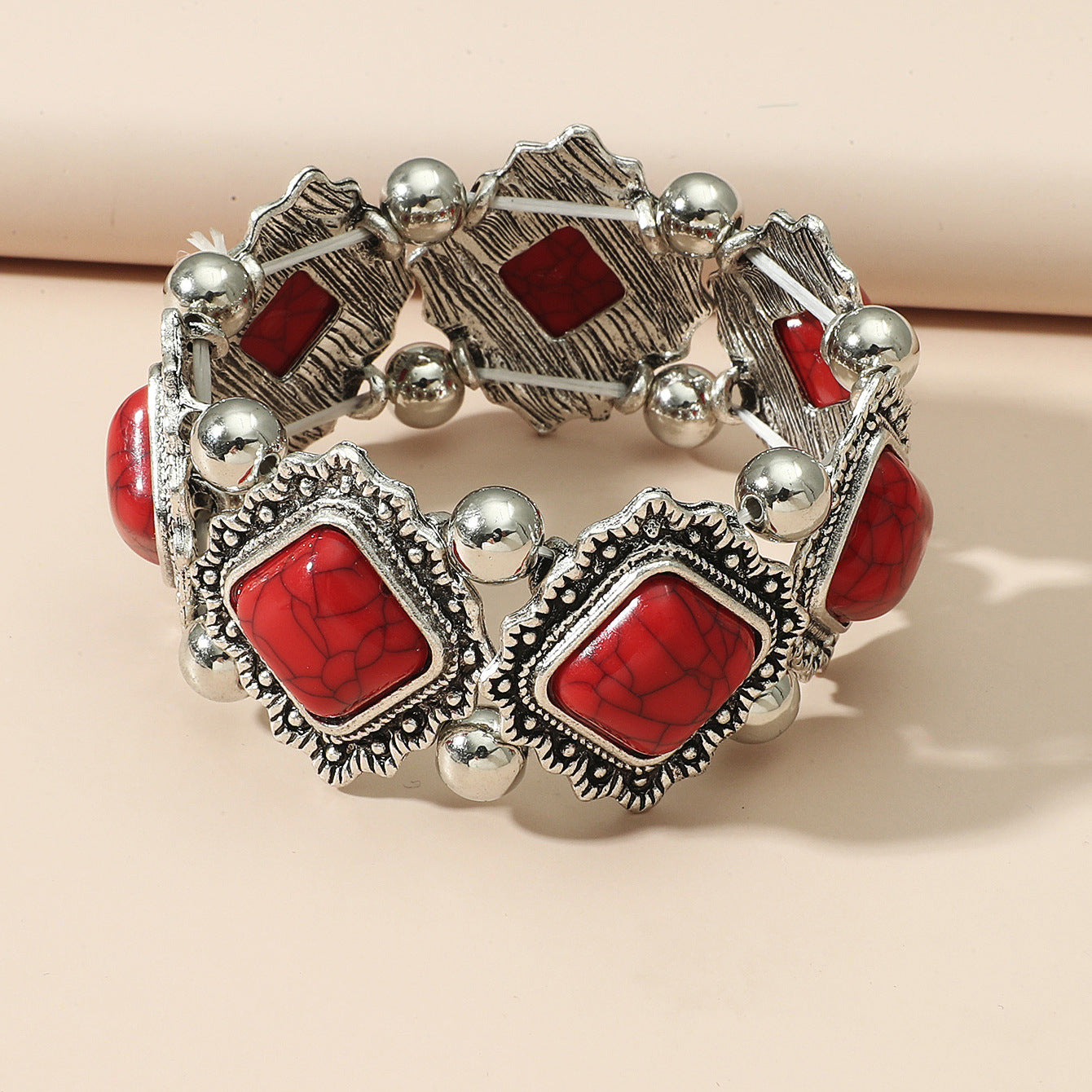 Wholesale Vintage Inlaid Resin Marquise Stretch Bracelet