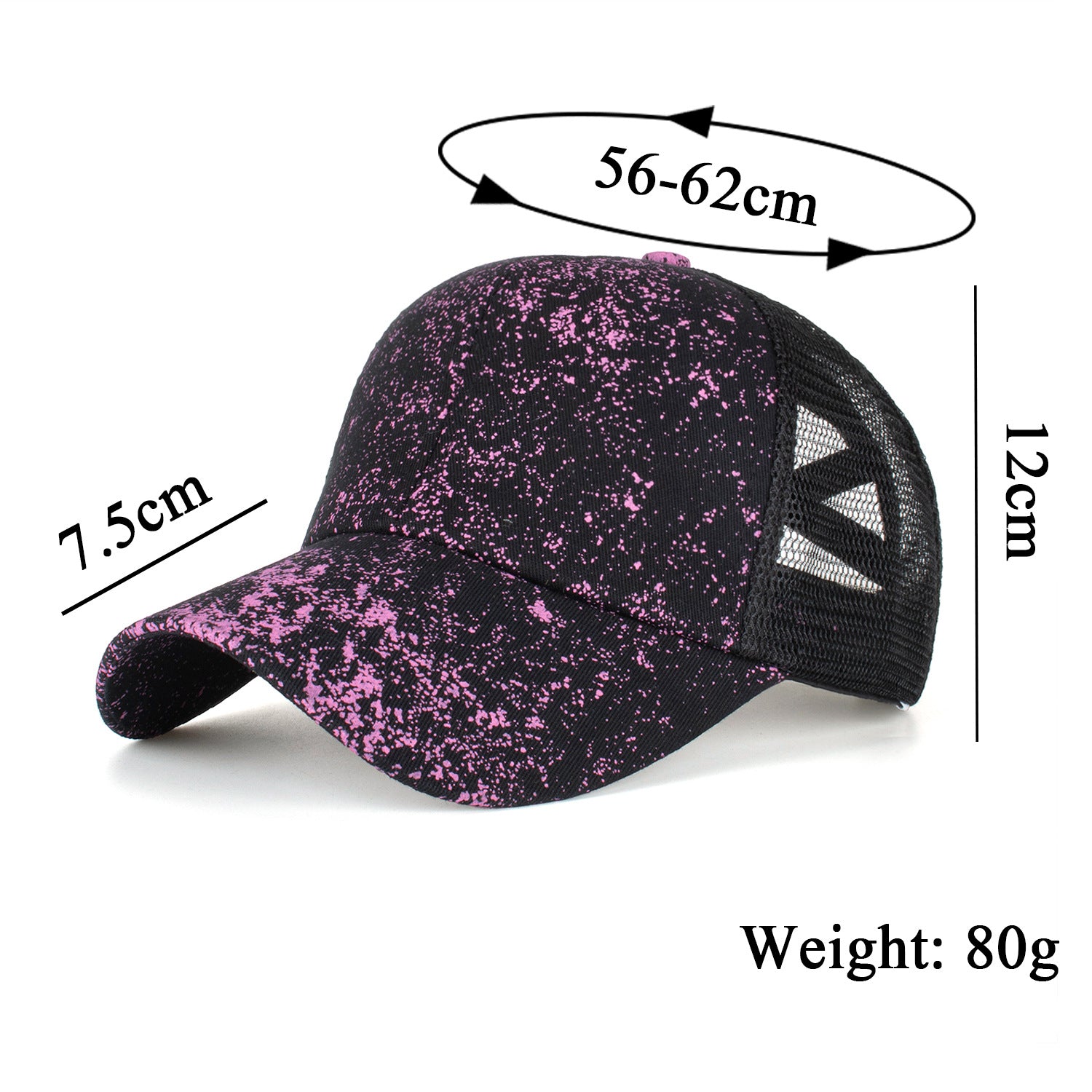 Wholesale Black and purple starry cross elastic mesh ponytail baseball cap