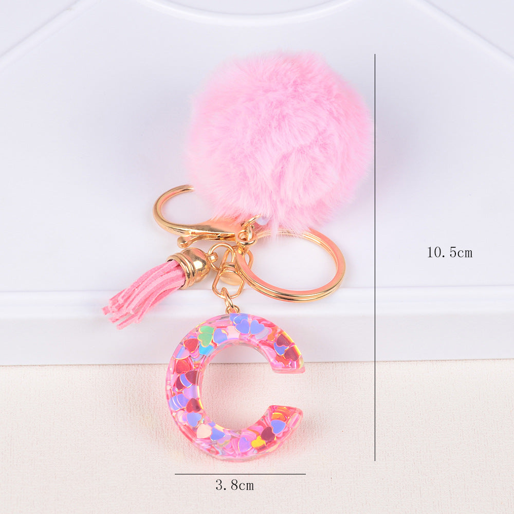 卸売人気のファーボールラブレター樹脂キーホルダー