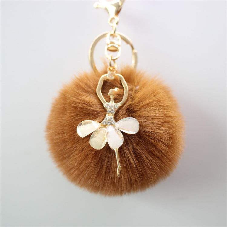 Wholesale 5pcs Cute Rhinestone Angel Ballerina Girl Pom Pom Keychain