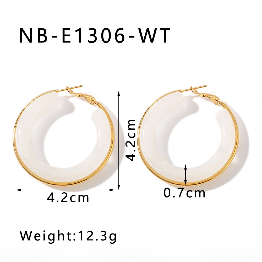 Wholesale Stainless Steel Electroplated 18k Gold Hollow Circle Resin High-end Niche Earrings