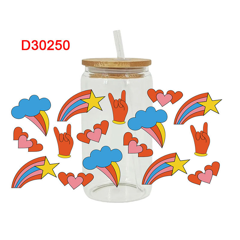 Wholesale Uv Transfer Sticker Glass Cup  Crystal Sticker 16oz Cup UV DTF Wraps