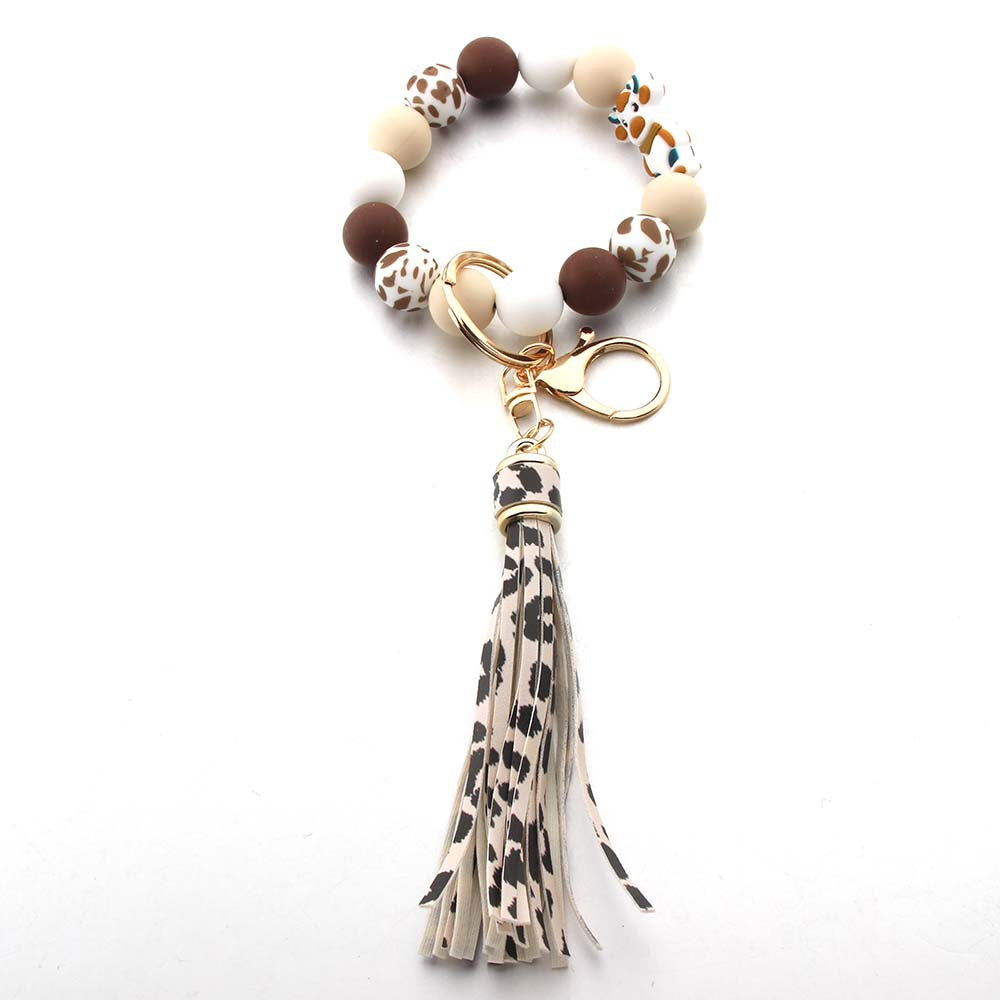 Wholesale Silicone Cartoon Animal Cow Highland Cattle Tassel Wrist Keychain