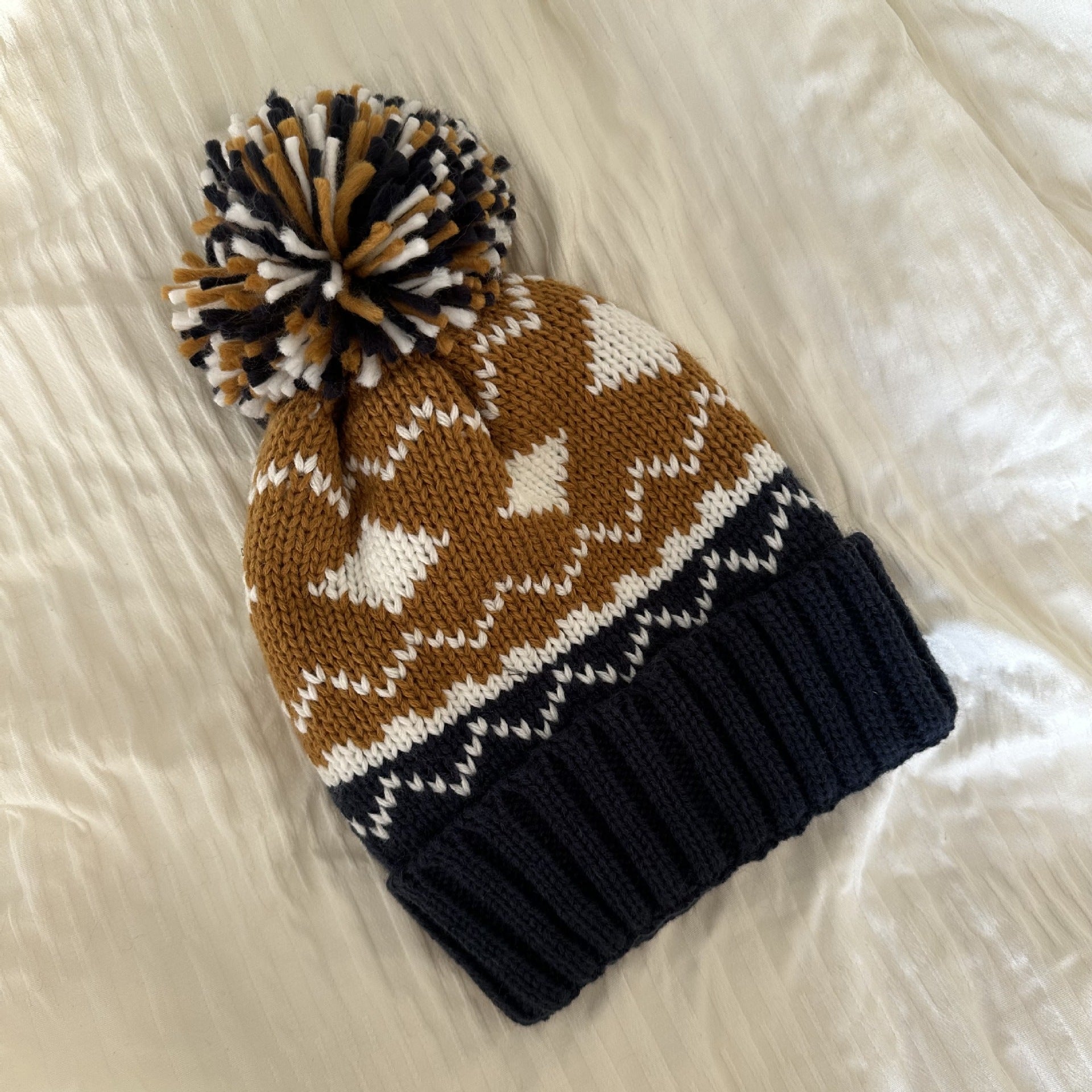 Wholesale Autumn and Winter Rhombus Wool Hat Thickened Warm Acrylic Knitted Hat