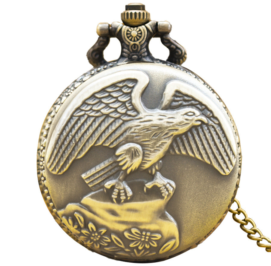 Wholesale Vintage antique bronze carved falcon pocket watch