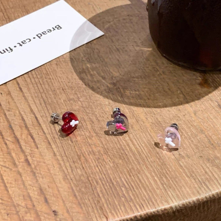 Wholesale Dark Cross Anti-allergic Heart  Stud Titanium steel Earrings