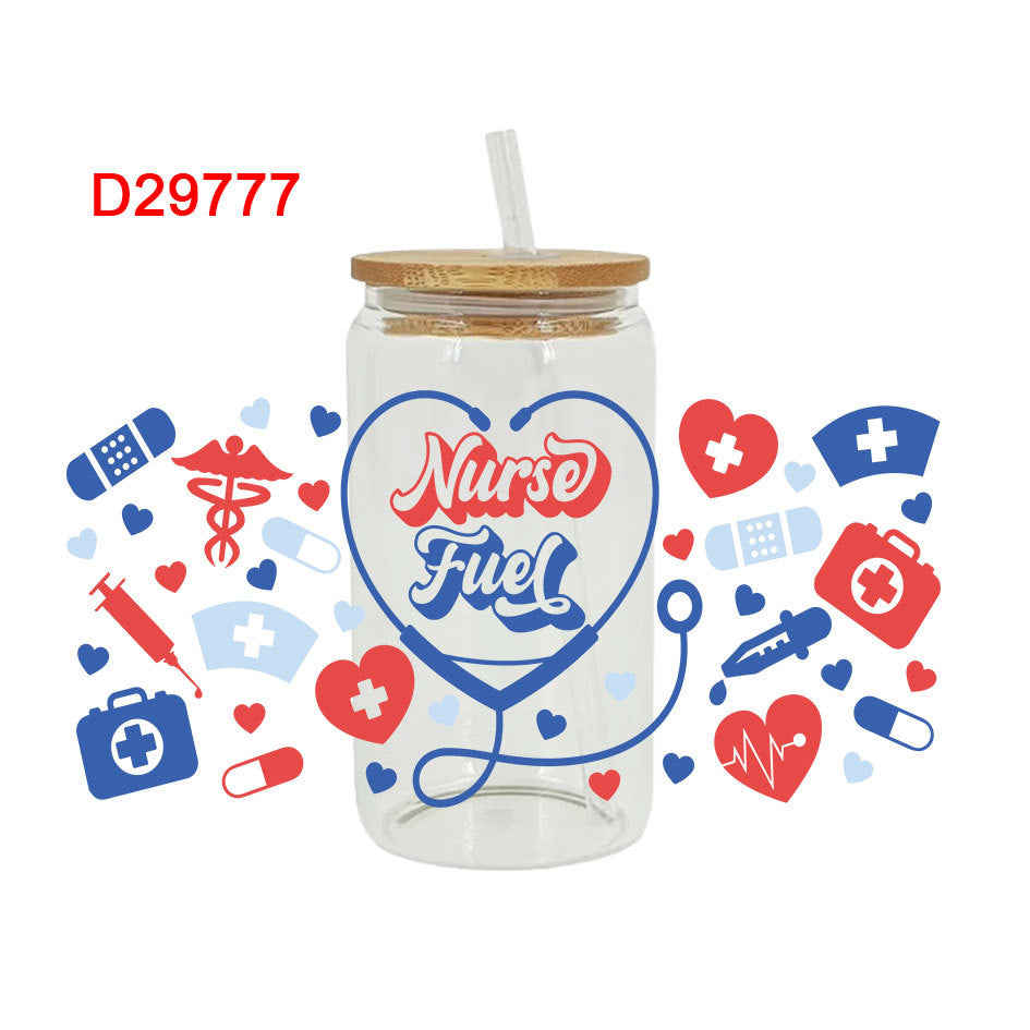 Wholesale Colorful bow tie ECG medical series 16oz Cup UV DTF Wraps