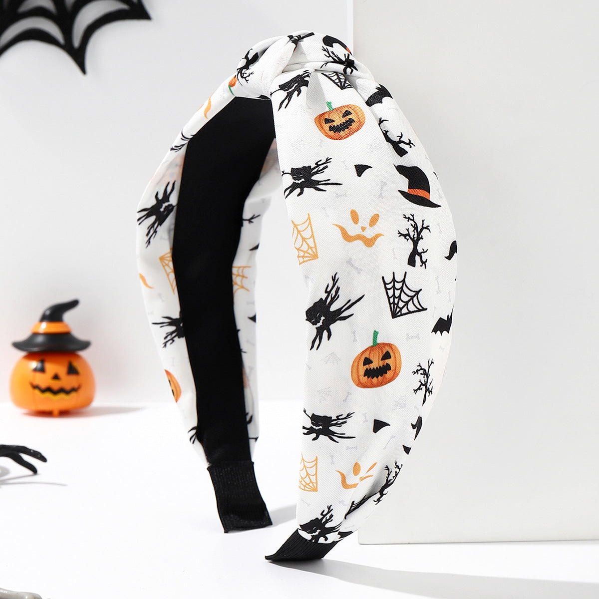 Wholesale Fabric Skull Pumpkin Knotted Wide Brim Headband